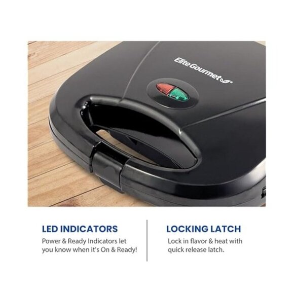 Elite Gourmet ESM2207 Maxi-Matic Sandwich Maker Non-Stick Plates LED Indicators - Picture 2 of 7